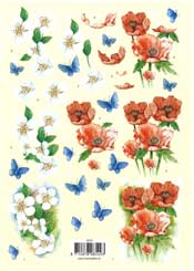 Red White Flower with Blue Butterflies - 118549