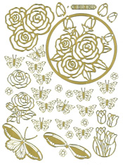157G-Peel 3D Roses and Butterflies with Flowers Gold - 3DS8022