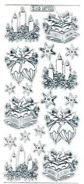 263GT-PeelChristmas candle with holly and baubles Gold Transparent -MD35702