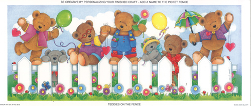 Teddies On The Fence 6 3/4 x 15 1/2 - 2913