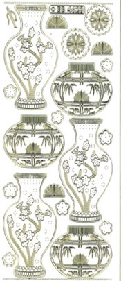 Oriental Vases Gold Transparent Stitch Embroidery Peel off - 336GT-Peel