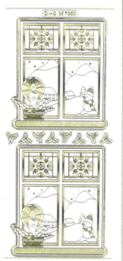 Christmas Window With Candle And Snowman Gold Transparent - 375GT-Peel