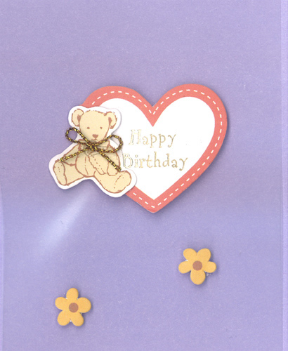 Teddy on opening birthday card with flower heads - 623025