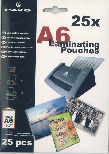 A6 Laminating pouches 6 x 4 Qty 25 - 7097