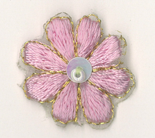 5 x Flower heads Pink trimmed in Gold - 7301