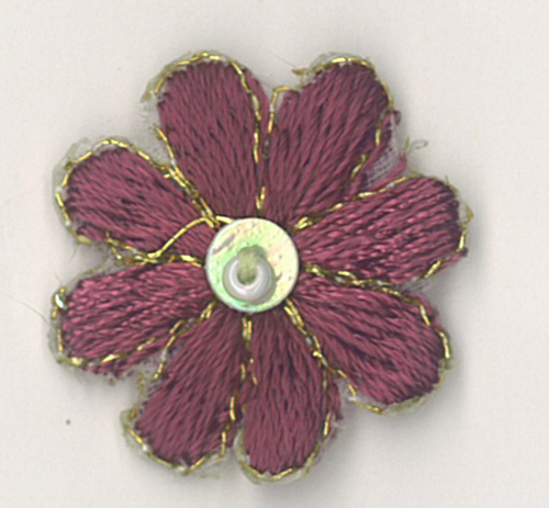 5 x Flower heads Maroon trimmed in Gold - 7312