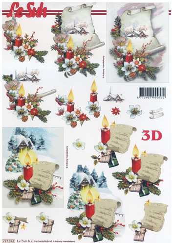 Scroll Candle Christmas Roses A4 Sheet - 777372