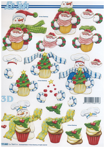 Snowmen with Christmas Cup Cakes A4 Sheet - 777460