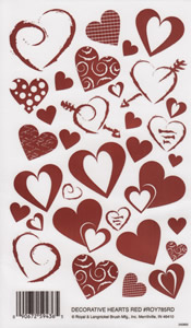 EZ Rub On Decorative Hearts Red - 785RDROY