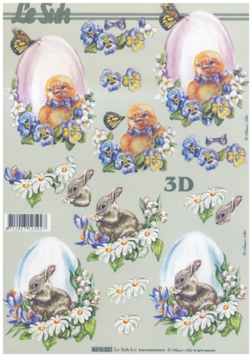 Easter Chick Bunnies eggs and Flowers A4 Sheet - 8215221