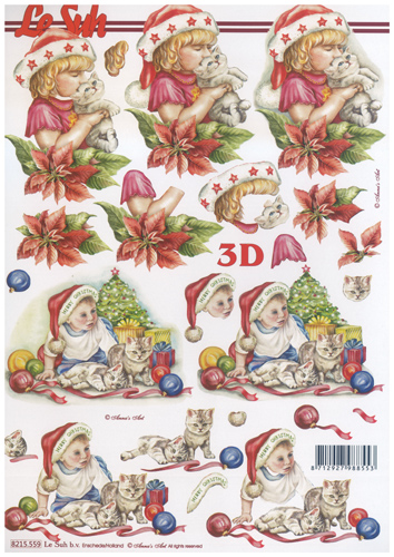 Kittens and Children at Christmas A4 Sheet - 8215559