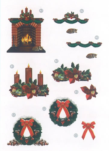 Christmas Fireplace Candle And Wreathes Diecuts - 9431