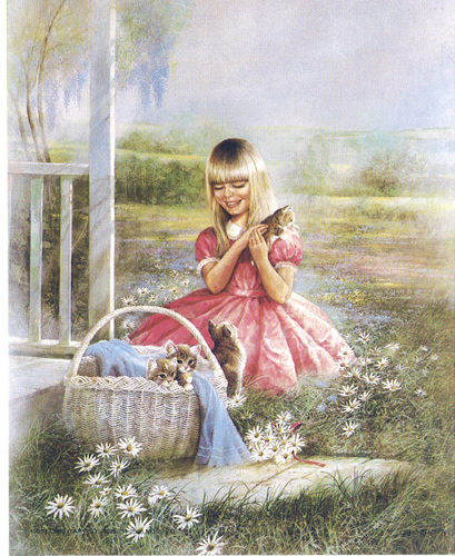 Girl With Kittens 5 x 4 - C0028