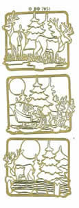 174G-Peel 3 different Reindeer and Christmas Sleigh scene Gold - DD7051