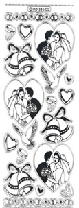 Wedding-Bride and Groom-Doves-Hearts- Wedding Bells Gold Transparent - 248GT-Peel
