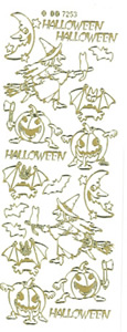 Halloween -Witches on Broom Sticks-Pumpkin madness- bats- moon Gold - 275G-Peel