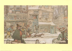 Anton Pieck Winter Street Scene.Pack of 5 prints Size 10 x 8 - 3580