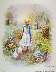 Girl Strolling With Ducks 1041 Print Size 10 x 8 - 3615