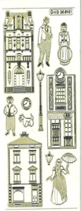 Old Fashioned Street Scene 1 Gold Transparent - 392GT-Peel