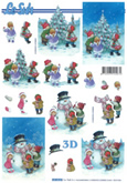 Three Little Children making a Snowman and putting up the Christmas Tree - 4169916