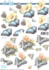 Le Suh Diecuts Blue Butterflies with Flowers A4 Sheet - 680076