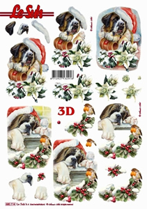 Le Suh Diecuts St Bernard and Robin in snow - Christmas A4 Sheet - 680114