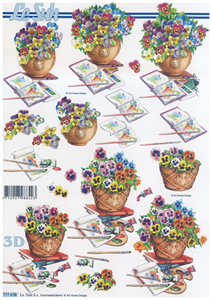 Pansy Pot and artist brush Pallet and Canvas A4 Sheet - 777438