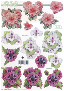 Flower Heads Pink White and Purple A4 Sheet - 777444