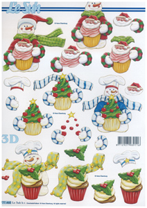 Snowmen with Christmas Cup Cakes A4 Sheet - 777460