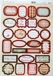 Die Cut Festive Tree Greetings edged in Red and Green 2 sheets per pack - AC208