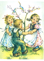 Kids 5 Boys And Girls playing Ring a Ring of Roses 5 x 4 - C0016