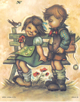 Honey Bun C Boy And Girl on the Bench after School 5 x 4 - C0020