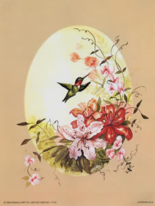 Oval Floral With Humming Birds 11125 Print Size 10 x 8 - C0239
