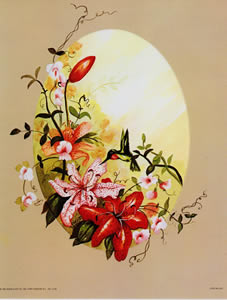 Oval Floral with Humming Bird 11126 Print Size 8 x 6 - C0240