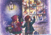 Girl and Boy Wishful Thinking image Size 3 1/2" x 2 1/2" Great for making a great Christmas Card - C0602