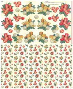 Candle and baubles at Christmas 3 small designs with Background Paper - X258