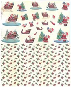 Santa on his sliegh and with his christmas tree 3 small designs with Background Paper - X270