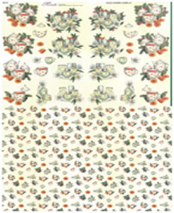 Christmas Tea Cups 3 small designs with Background Paper - X275